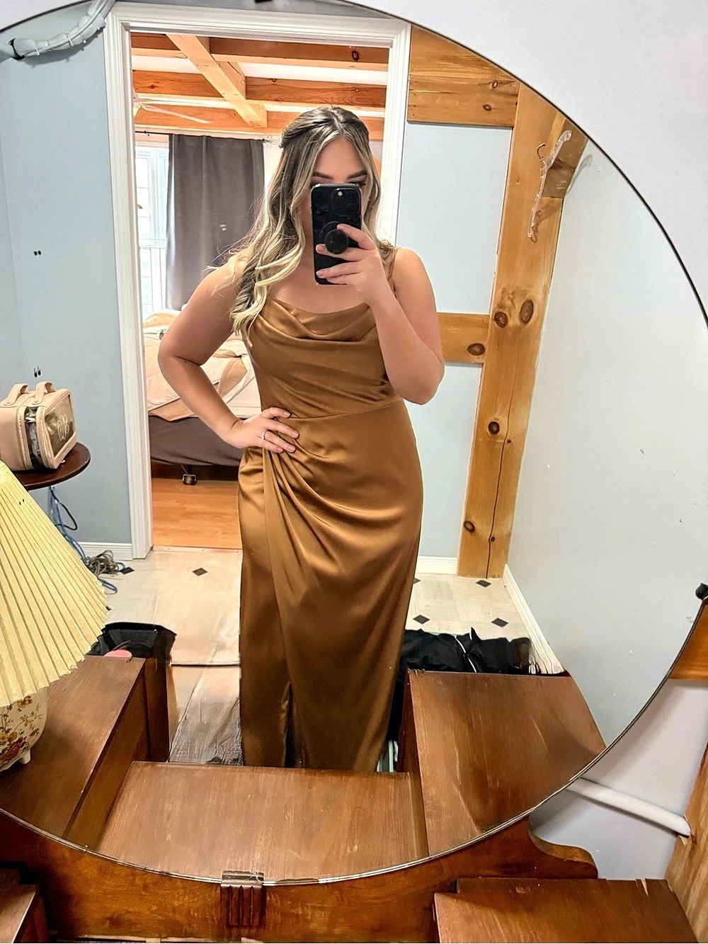Morilee 21856 Satin Draped Maxi Dress in Size 16